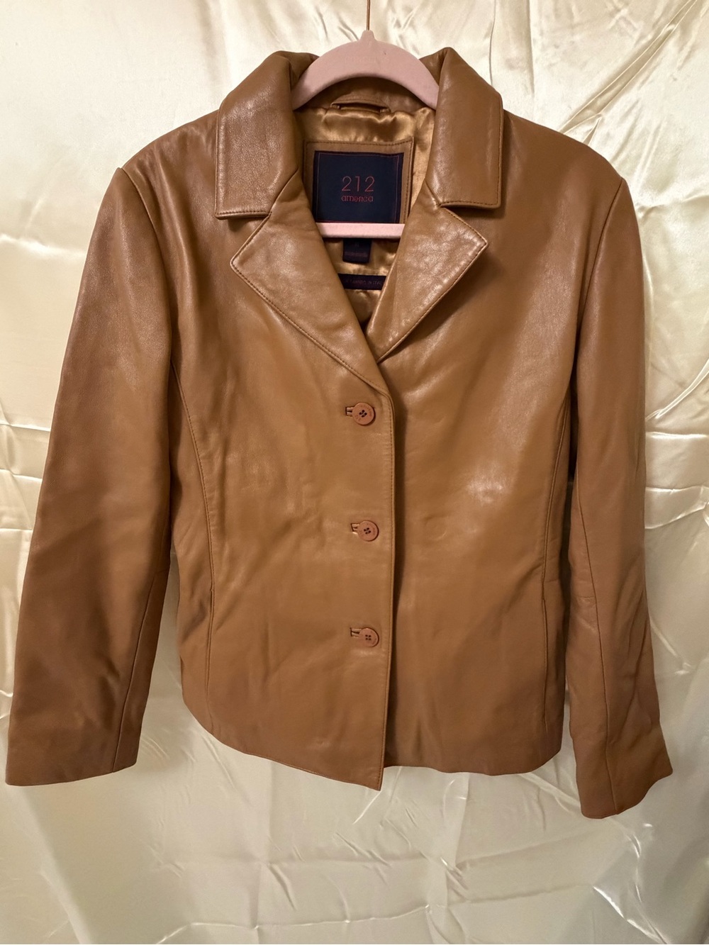212 America Vintage Y2K Genuine Leather Blazer Jacket Camel Tan M Italian Tanned